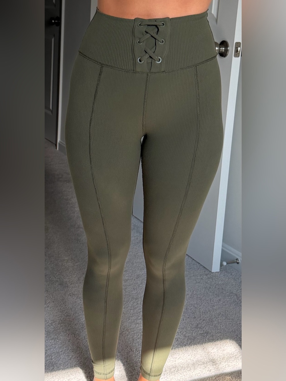 aerie Olive High-Waist Ribbed Lace-Up Leggings